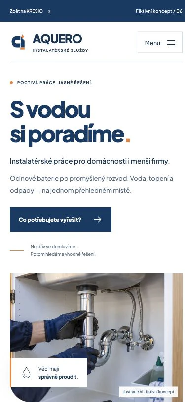 Mobilní podoba stejného webu AQUERO.