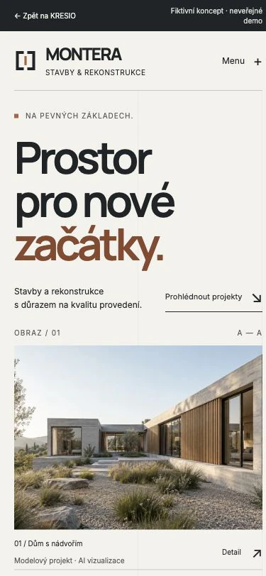 Mobilní podoba stejného webu MONTERA.